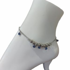 Blue CZ Anklet Rhodium Plated,316L S.Steel